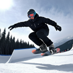 **

A snowboarder gracefully performing a rail trick with rotations in a Szczyrk snowpark. Focus on the dynamic movement and impressive skill.

**