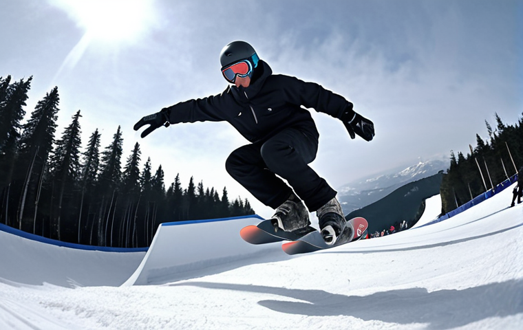 **

A snowboarder gracefully performing a rail trick with rotations in a Szczyrk snowpark. Focus on the dynamic movement and impressive skill.

**